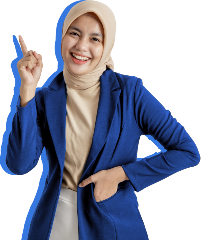 seorang perempuan menunjukkan penawaran yang menarik dari simantap.id